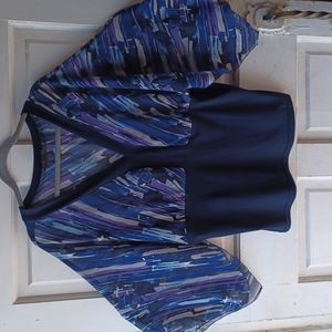 Lane Bryant Blue/Black Sheer Strips Blouse size 2X